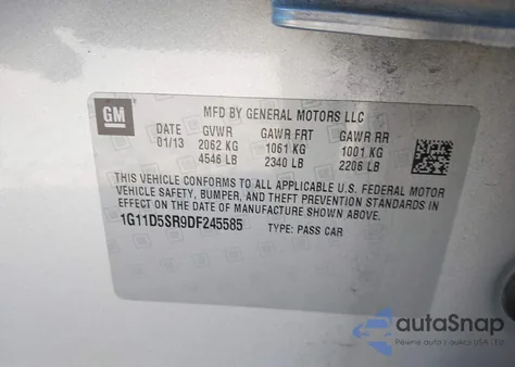 2013 Chevrolet Malibu Eco из США, поврежденный, VIN 1G11D5SR9DF245585